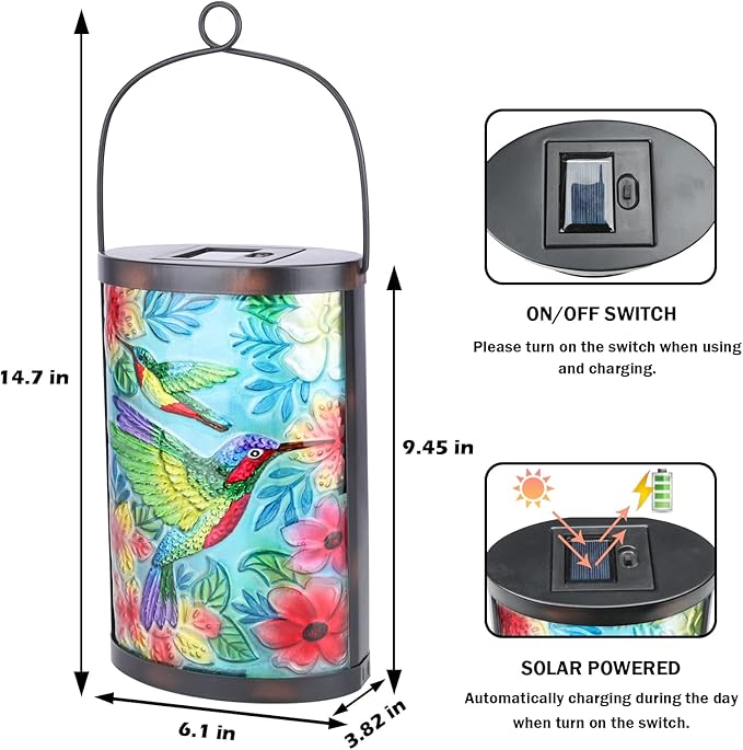 Afirst Solar Lantern Outdoor Hanging Glass Peacock Lights Waterproof Solar Lamp for Garden Yard Tree Desk Decor
