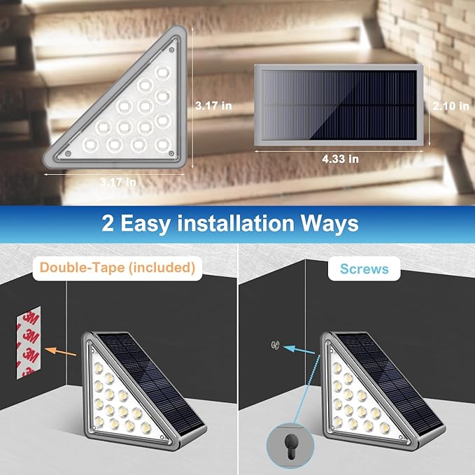 Grey Solar Step Light Outdoor Stair Lights, Deck Lights Outdoor Powered IP65 Waterproof, 6500K Cool White Solar Outdoor Step Light, Decor for Stair, Deck, Step,Porch and Outside Patio,16 Pack