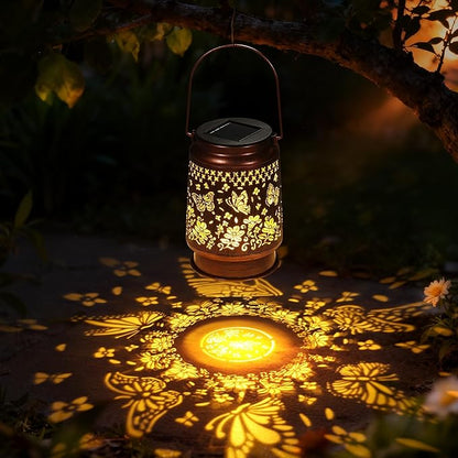 Lyeasw Solar Lanterns Outdoor, Metal Butterfly Garden Lights, Waterproof Hanging Decor for Patio & Porch | Solar-Powered Gift for Women/Mom/Grandma