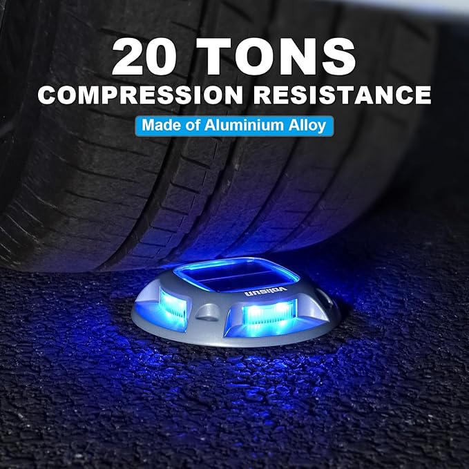 VOLISUN Solar Driveway Dock Marine Lights 8-Pack,2 Colors in 1,Outdoor LED Deck Lights,Solar Powered Waterproof Driveway Marker Light for Warning Step Sidewalk Pathway (White/Blue),Saltwater Resistant