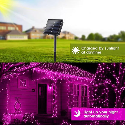 Solar Pink Valentine String Lights Outdoor, 2-Pack Total 80FT 200 LED Solar Twinkle Lights Outside Waterproof Copper Wire 8 Modes Fairy Lights for Garden Tree Party Birthday Xmas Valentines Day Decor