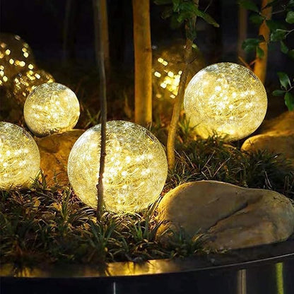 Solar Garden Lights Outdoor Waterproof, 4 Pack 30 LEDs Cracked Glass Ball Light, Ground Landscape Garden Decor, Solar Globe Decorative for Pathway/Patio/Lawn/Yard (Warm White, 3.9")