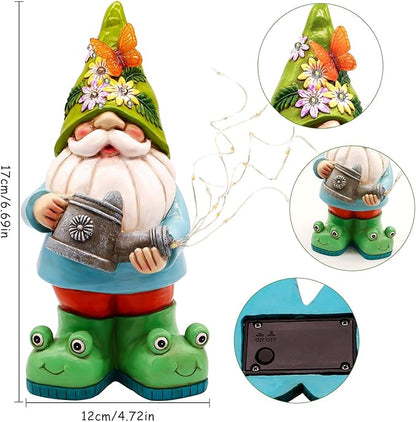 Solar Watering Can Gnome Light Waterproof -Funny Gnome for Mom Women Solar Outdoor LED Lights Resin Large Garden Gnomes Statues Decor Lantern Figurines Decorations Indoor Porch