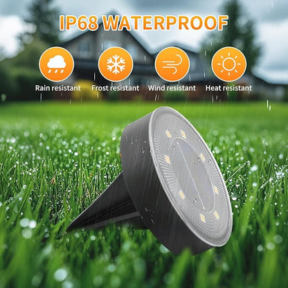 Ground Lights 12 Pack, IP68 Waterproof Solar Disc Lights for Outdoor, Flat Garden Light, In-Ground Light, Landscape Lighting for Pathway, Walkway, and Yard-12 Pcs (Warm White)