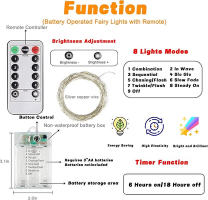 4 Pack 60LED Christmas Battery Operated Fairy Lights with Remote, 8 Modes String Lights with Timer, Dimmable, Memory Function, Waterproof Twinkle Lights for Outdoor Indoor Christmas Decor(Cool White)