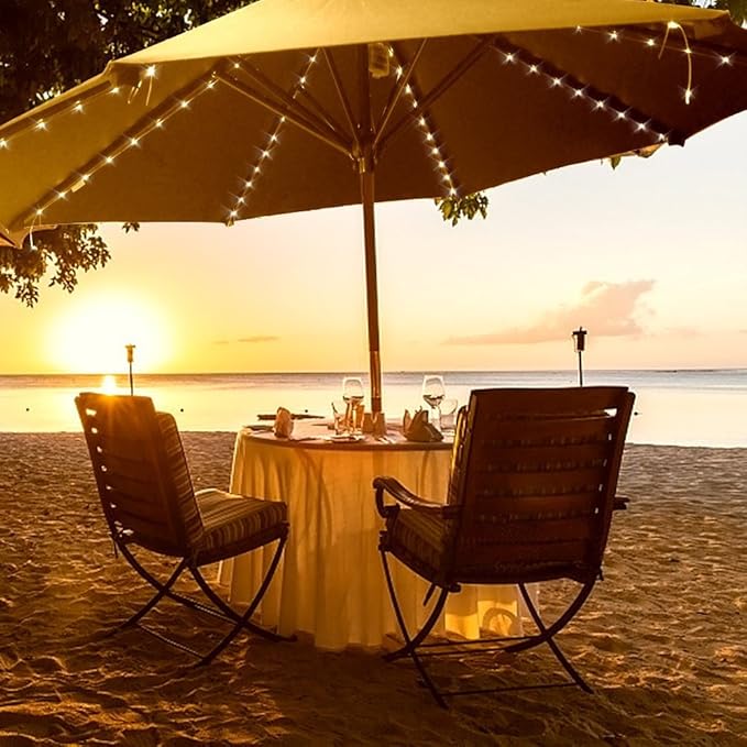 Patio Umbrella Lights 8 Lighting Mode 104 LED String Lights with Remote Control Umbrella Lights Battery Operated Waterproof Outdoor Decor for Patio Umbrellas Outdoor Use Camping Tents Warm White