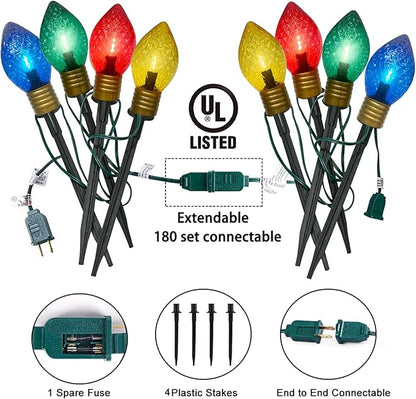 Christmas Multicolor Pathway Lights Outdoor, 7.5 Ft Strawberry Jumbo C9 Walkway Lights with 4 LED Large Bulb, Connectable Christmas Walkway Light for Winter Holiday Outside Yard Garden Lawn Decor