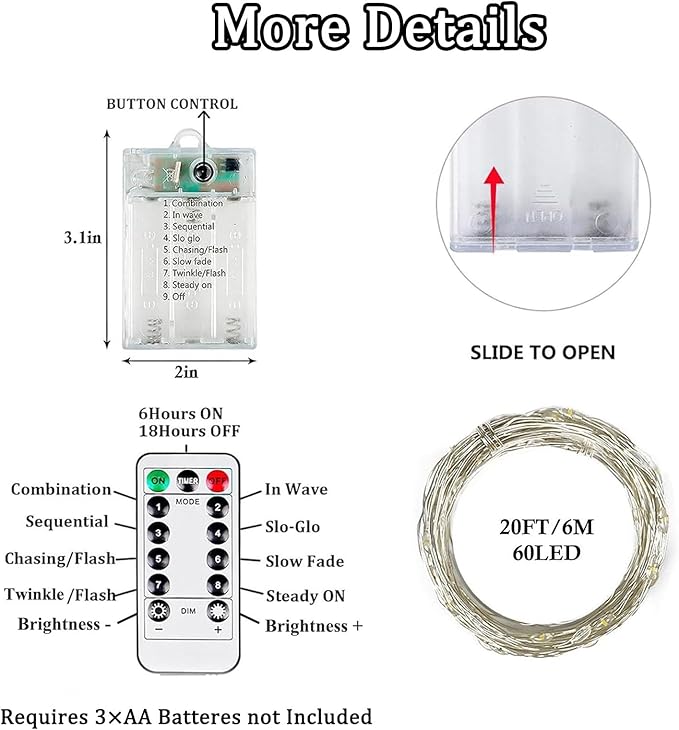 Christmas Backyard String Lights 4-Pack, 20ft 60 LED Waterproof