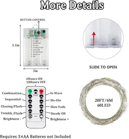 Christmas Backyard String Lights 4-Pack, 20ft 60 LED Waterproof