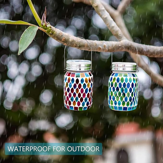 Mosaic Solar Lantern Set 2-Pack, Metal Porch Lighting