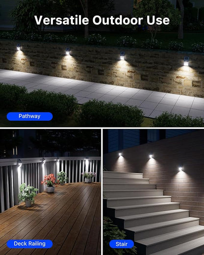 8 Pack Solar Wall Lights, Stainless Steels Outdoor Waterproof Motion Sensor Modern Metal Lamps for Fence, Deck, Post, Stair, Front Porch, Dock, Patio, Yard, House Siding, Convenient Security Lighting
