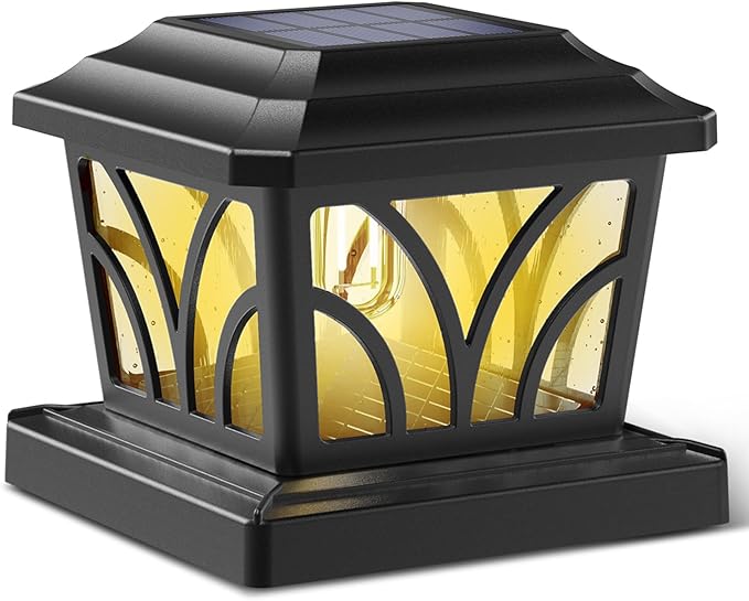 SIEDiNLAR Solar Post Cap Lights Outdoor, Aluminum Glass 2 Modes 20 Lumens Edison LED Bulbs for 4x4 5x5 6x6 Vinyl/Wooden Posts Fence Deck Patio Decor, Warm White/Cool White Lighting 1 Pack (Black)