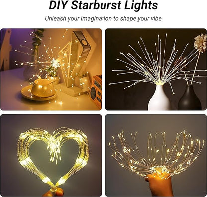 4 Pcs Hanging Firework Lights: Twinkle Fairy String Lights with Remote, 480 LED 8 Modes Dimmable, Indoor Outdoor Battery Operated Starburst Light for Garden, Patio, Party Xmas Decor
