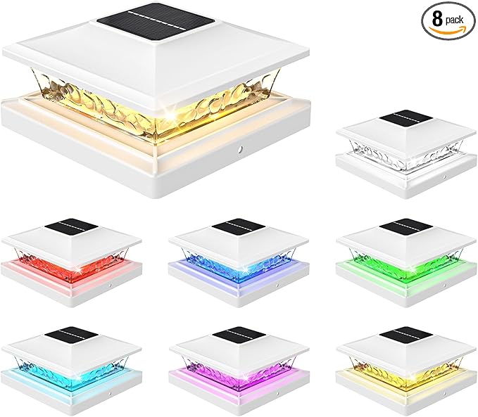 8-Pack Solar Post Cap Lights, RGB Waterproof