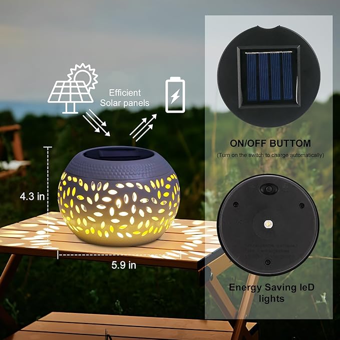 Solar Lanterns Outdoor Table Lights,2 Pack Waterproof Decor,Hollow Out Retro White Metal Patio Lights Gifts for Women Mom Yard Porch Garden Balcony Indoor Tabletop Decorations