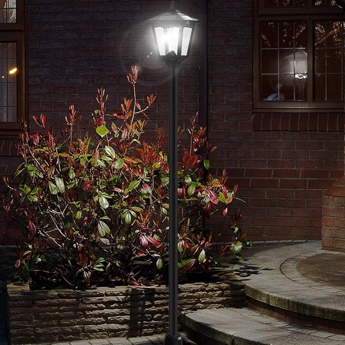 Greluna 67" Solar Lamp Post Lights Outdoor 50 Lumens, Solar Powered Vintage Street Lights for Garden, Lawn, Pathway, Driveway, Front/Back Door（Planter not Included）