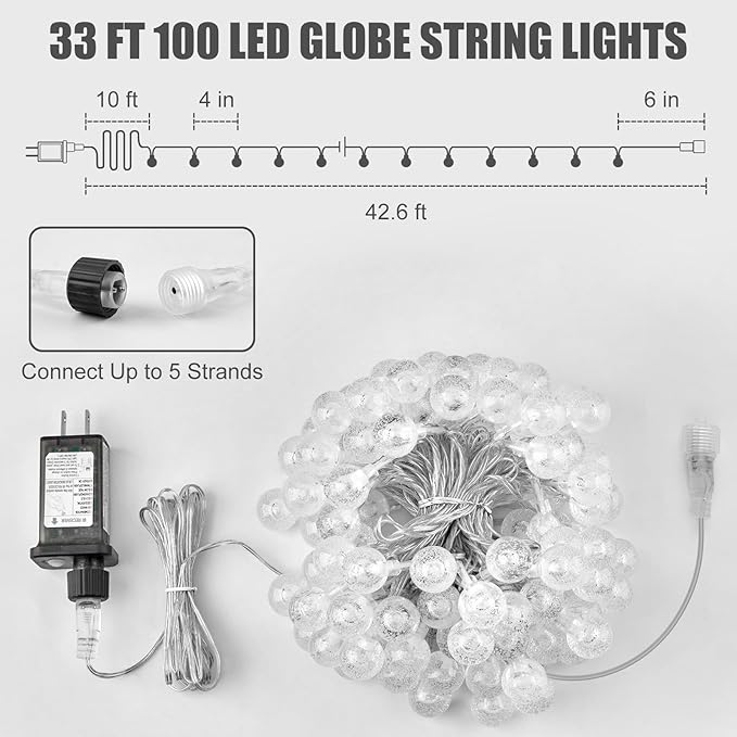 Christmas Fairy Lights, 33ft 100 LED Battery Twinkle Lights