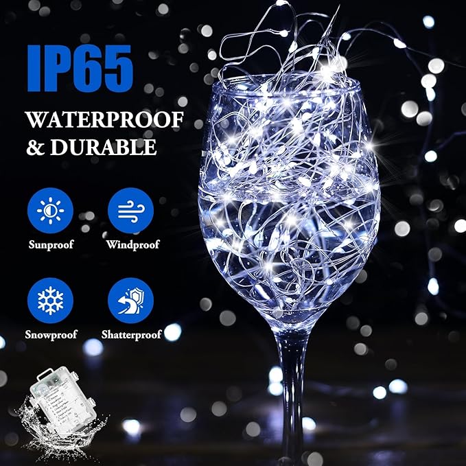 4 Pack 33FT 100 LED Fairy Lights Battery Operated with Timer & Remote, Waterproof Twinkle Lights Indoor Outdoor, 8 Modes Fairy String Lights for Bedroom Classroom DIY Wedding Decorations, Cool White