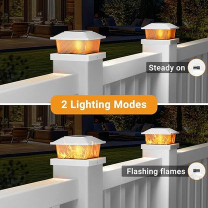 btfarm 4x4 Solar Flame Post Cap Lights Outdoor, 18 Pack Flickering Flame Deck Fence Post Lights, Waterproof Solar Powered Lighting Outside Fit 4x4 3.5x3.5 Wooden/Vinyl for Porch Patio Garden