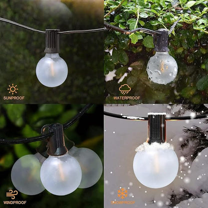 LED Outdoor String Lights 25Ft G40 Frosted White Globe Patio Lights Waterproof with 27 Shatterproof LED Bulbs, Hanging Outdoor Christmas Decorations Lights for Backyard Bistro Wedding Party Garden