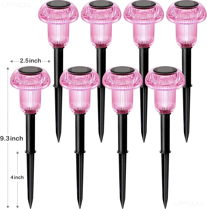 Valentine's Day Solar Lights Outdoor 8 Pack Mother's Day Solar Pathway Lights Outdoor Pink Purple Mushroom LED Waterproof Lighting Stake for Women Outside Yard Path Garden Lawn Landscape