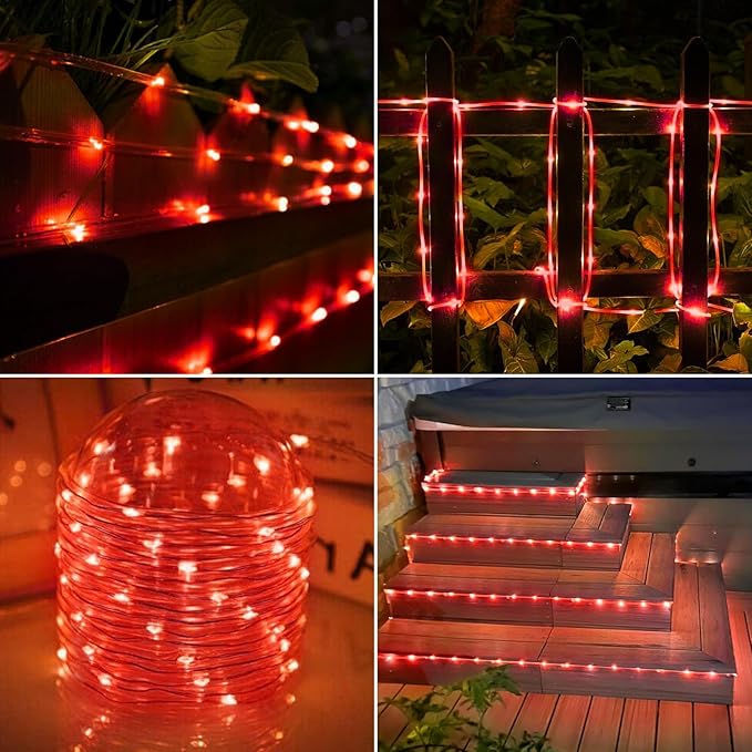 Solar Rope Lights Outdoor, 2-Pack 132ft Total, 400 LED 8-Mode Waterproof String Tube Lights for Garden & Patio, Red