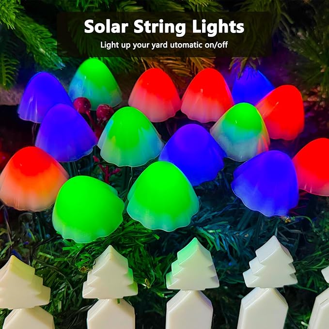 OZS 2PK 32LED 55FT Mushroom Solar Garden Lights Outdoor, Solar String Lights Waterproof with 8 Lighting Modes, Solar Garden Decor for Outside, Pathway Light for Yard Decoration (Multicolor)