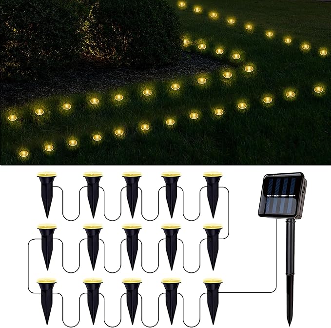 15 LED Solar Ground Lights Outdoor, Waterproof Solar Pathway Lights, LED Landscape Lighting for Garden, Patio, Driveway, Walkway - Warm White