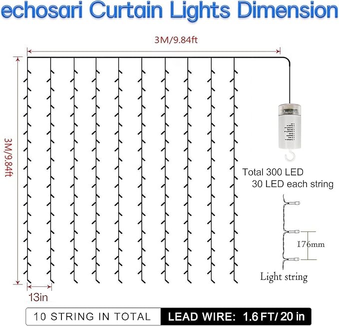 Cool White Backyard String Lights, 8ft Weatherproof LED