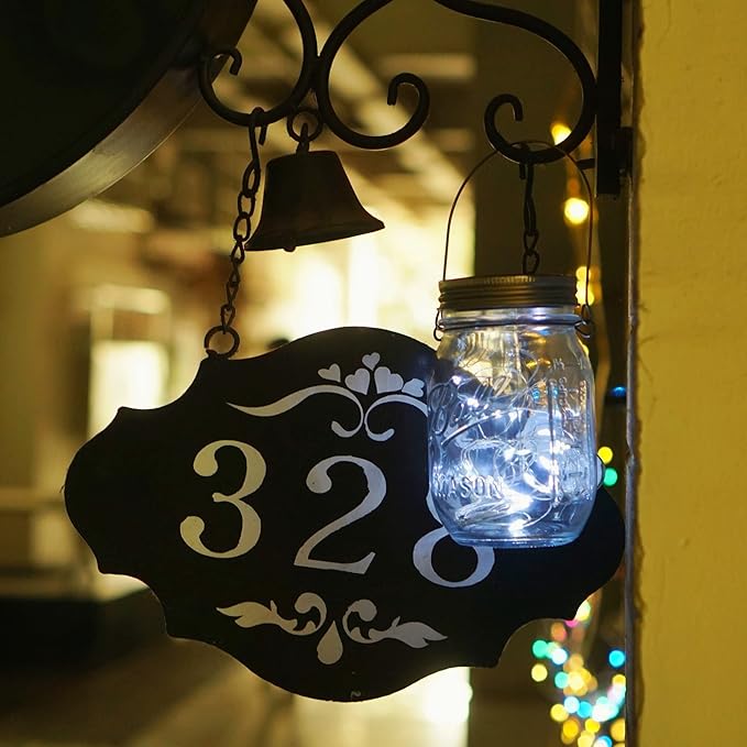 8 Pack Solar Mason Jar Lids Lights, 20 LED Waterproof Fairy Firefly String Lights with 8 Hangers (Jars Not Included), for Wedding, Outdoor, Lawn, Patio, Garden, Party, Christmas Decor (Cold White)