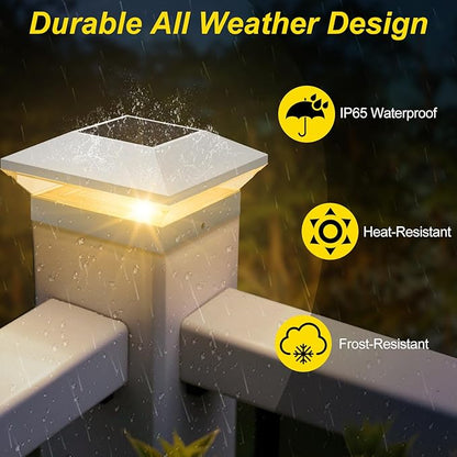 T-SUN Solar Fence Post Cap Lights 24 Pack – Outdoor Waterproof Solar Powered Deck Post Lights for 4x4 5.5x5.5 6x6 Vinyl/Wooden Posts – Warm/Cool White Modes for Porch,Yard,Walkway,Gate