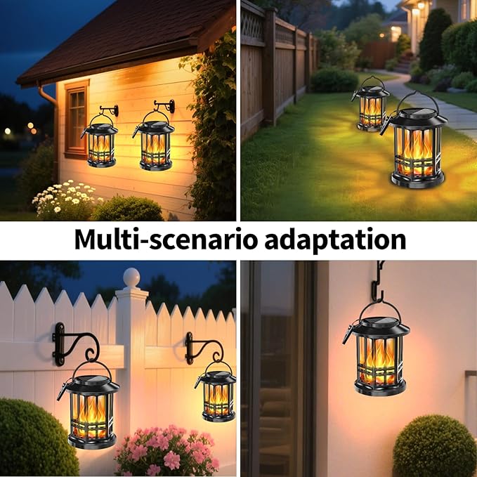 Solar Lanterns Outdoor Waterproof,Flickering Flame Landscape Lanterns ,Solar Powered Outdoor Hanging Lights Decor for Garden, Yard, Patio, Porch 4 Pack