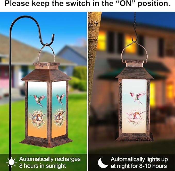 Solar Lanterns for Garden Decor,Waterproof Design Ideal Birthday Gifts for Women, Mom, and Grandma Solar LED Hanging Lights for Yard, Patio, Lawn, and Porch(Hummingbird)