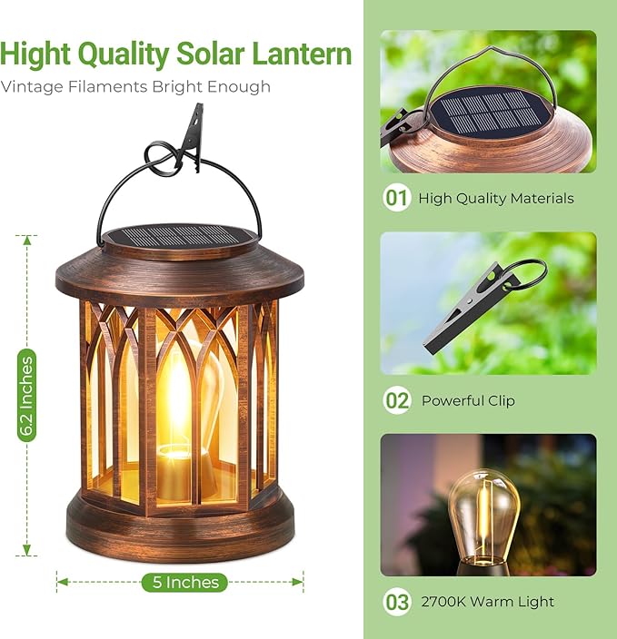 4-Pack Classic Backyard Solar Lanterns for Yard, Waterproof LED