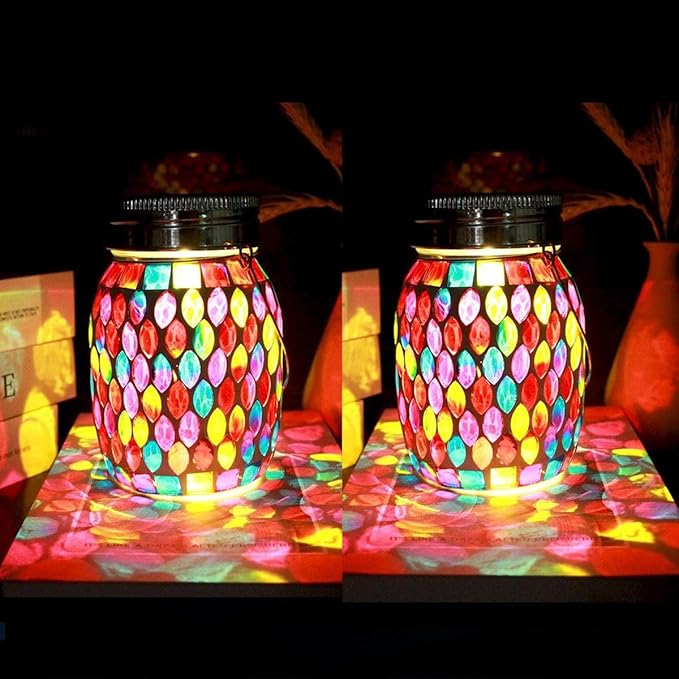 Mosaic Solar Hanging Lanterns 2-Pack, Decorative Porch Decor