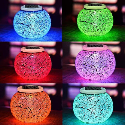 Aukora Color Changing Solar Powered Glass Ball Garden Lights, Table Lamps Waterproof Night Light for Patio, Bar, Party, Yard, Room, Wine Cabinet, Outdoor/Indoor Decorations, Ideal Gift(Crack Glass)
