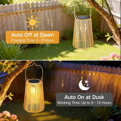 Solar Lanterns Outdoor Waterproof, Hanging Rattan Woven Solar Lights with Auto On/Off, Decorative Gifts for Garden, Yard, Patio, Tree, Porch, Lawn, Pathway & Outside Tabletop Decor