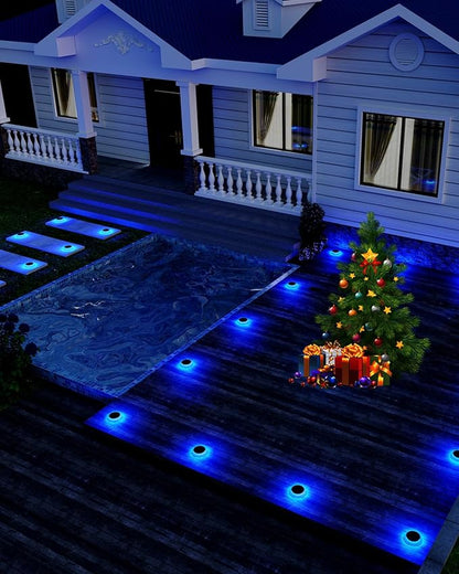 6 Packs Solar Driveway Lights, Blue Dock Deck Lights Solar Powered Outdoor IP68 Waterproof, Stick on Light for Step, Stair, Driveway, Pool, Pathway, Walkway, Patio