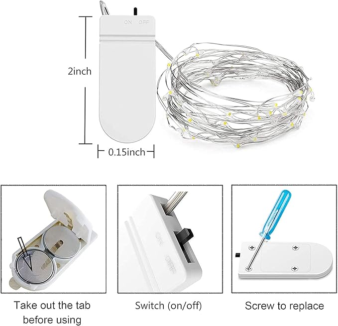 2ft Warm White String Lights for Yard, Waterproof LED