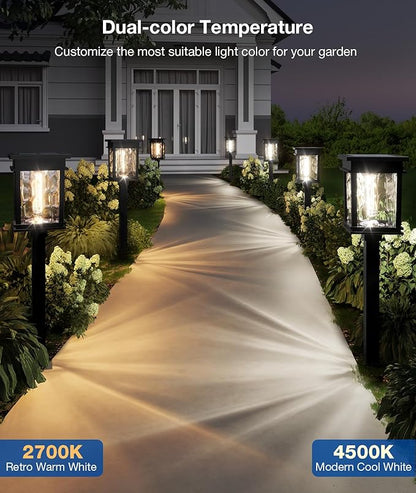 XMCOSY+ Solar Pathway Lights Outdoor, Adjustable Warm & Cool White, 50 Lumens Bright Garden Lights, 6 Pack IP65 Waterproof Landscape Lighting, Outside Lights for Front Yard Lawn Walkway Driveway Patio