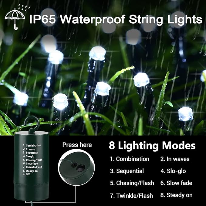 Christmas Porch String Lights, 66ft 200 LED Waterproof