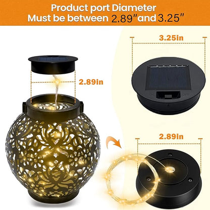 Solar-Replacement Top Lantern Waterproof String - 2 Packs Round Panels Copper Wire Accessories for Garden Watering Can Lights Outdoor Handling Lantern DIY Patio Housewarming Decorations (Warm/Warm)