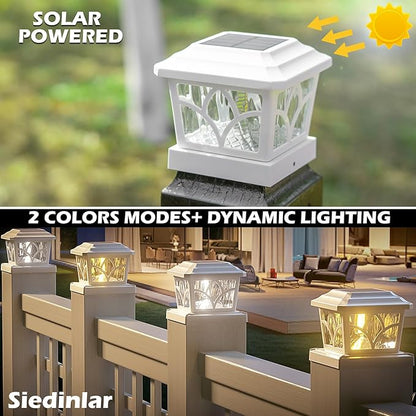 SIEDiNLAR Solar Post Cap Lights Outdoor 4 Modes 40 LEDs Aluminum Glass Fence Post Light for 4x4 5x5 6x6 Vinyl Wooden Posts Deck Patio Decor, Warm White & Cool White Dynamic Lighting White (6 Pack)