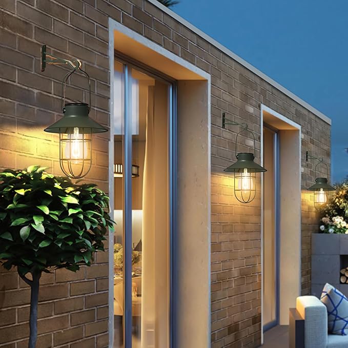 2-Pack Hanging Solar Yard Lanterns, Elegant Waterproof LED