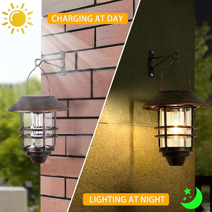 Backyard Solar Hanging Lanterns 2-Pack, Elegant Yard Decor
