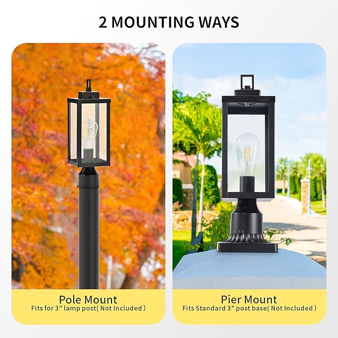 2-Pack Lamp Post Light for Outdoor Posts, Waterproof