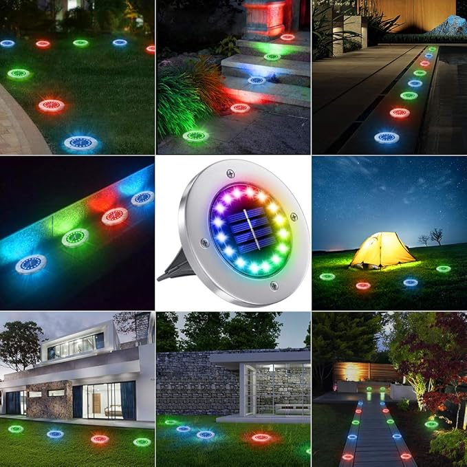 NFESOLAR Solar Lights Outdoor with 16 LEDs, 8 Pack Bright Multi-Color Solar Ground Lights Outdoor Waterproof for Pathway Garden Yard Lawn Walkway Halloween Christmas Decorations