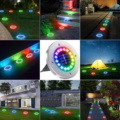 NFESOLAR Solar Lights Outdoor with 16 LEDs, 8 Pack Bright Multi-Color Solar Ground Lights Outdoor Waterproof for Pathway Garden Yard Lawn Walkway Halloween Christmas Decorations