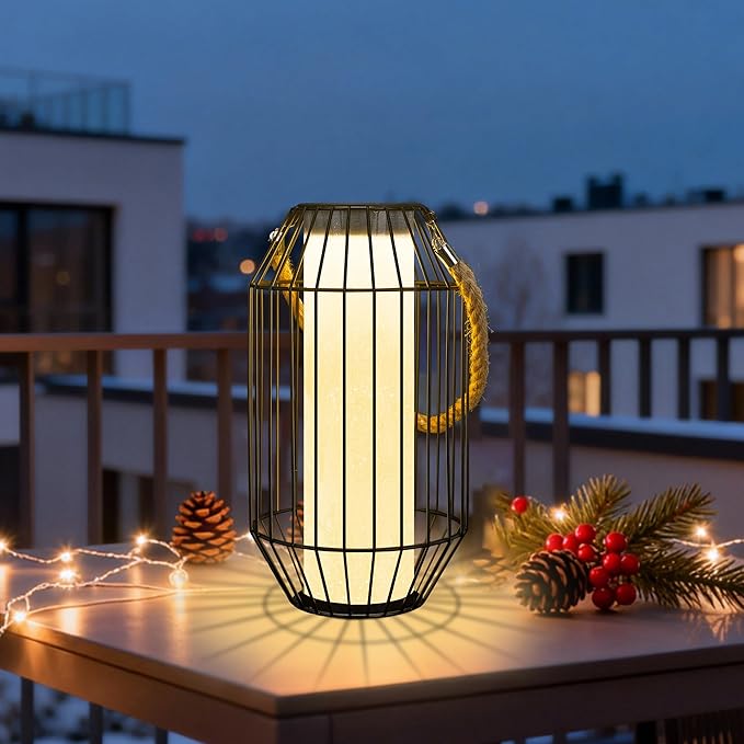 Large Solar Lanterns Outdoor Rechargeable Hanging/Standing Lantern Waterproof Metal Solar Table Lamp with Warm Lights Retro Handle for Patio,Yard,Garden,Proch,Trees, Wedding Decoration