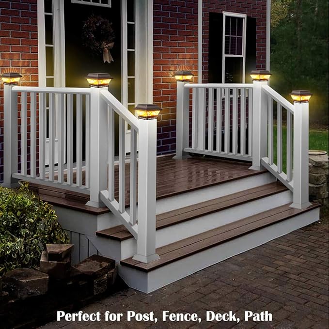 DenicMic Solar Post Lights 2 Pack Post Cap Solar Lights Outdoor Waterproof Metal 25 Lumen Warm White LED Lighting for 3.5x3.5 4x4 5x5 Wooden Fence Posts Deck Rail Yard Patio (Copper)